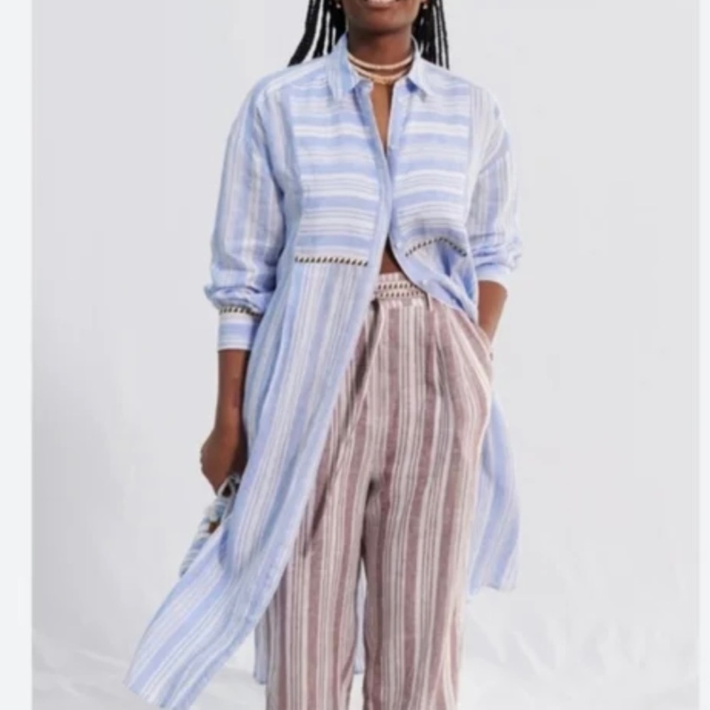 lemlem x H&M 100% Linen Midi Shirt Dress, Size XS